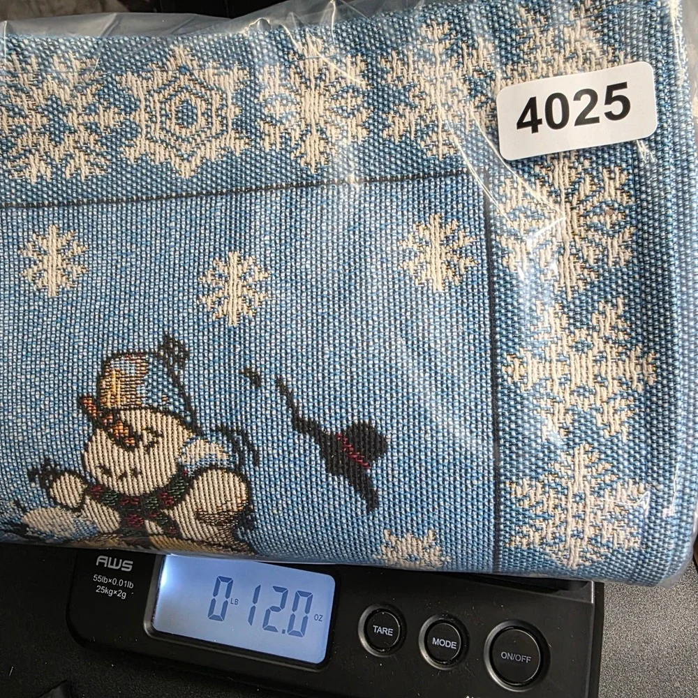 Snowman Snowball Fight Tapestry Placemats Set of 4 Blue Woven Snowflake Border